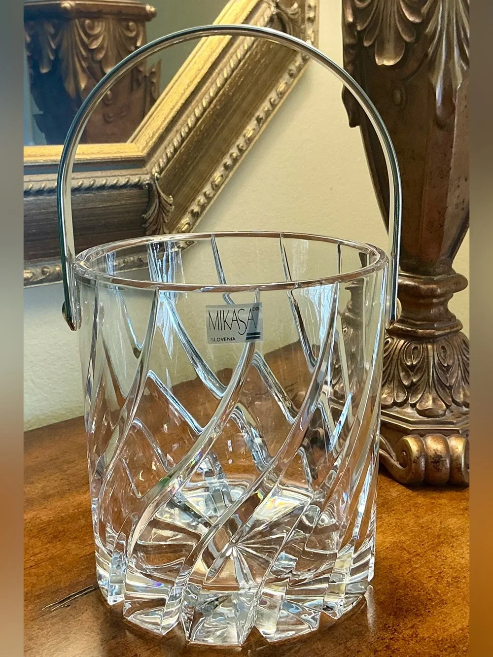 Vintage Mikasa “Olympus” 24% lead Crystal Ice Bucket with Silver Handle 6”